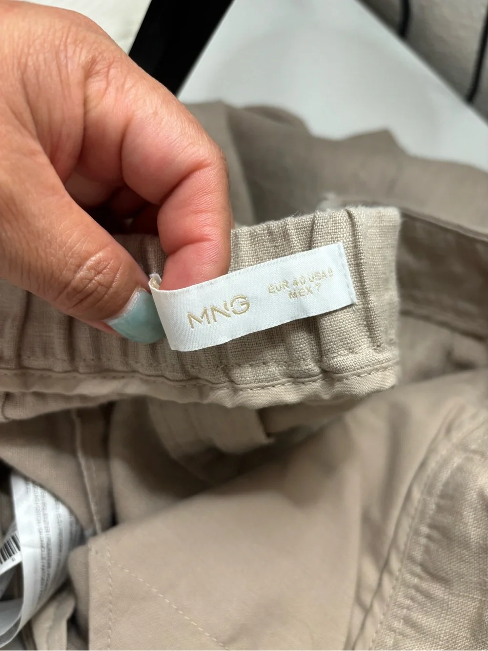 Mango Neutral Beige Straight-Leg Linen-Blend Pants